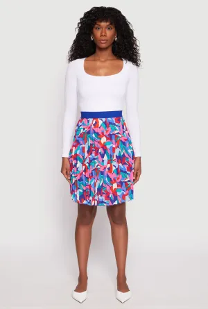 Abstract Print Pleated Skirt