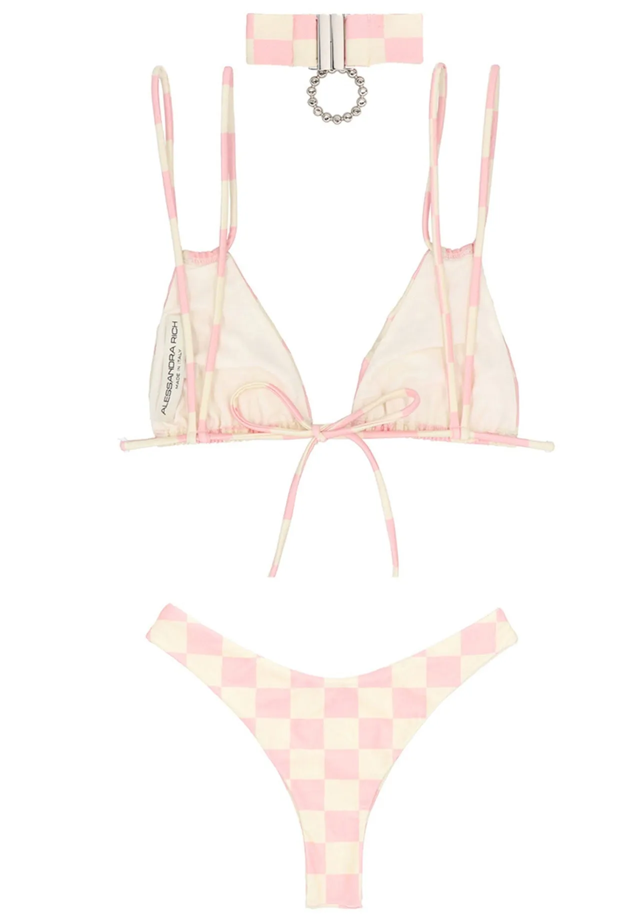Alessandra Rich Choker Detailed Check Print Bikini Set