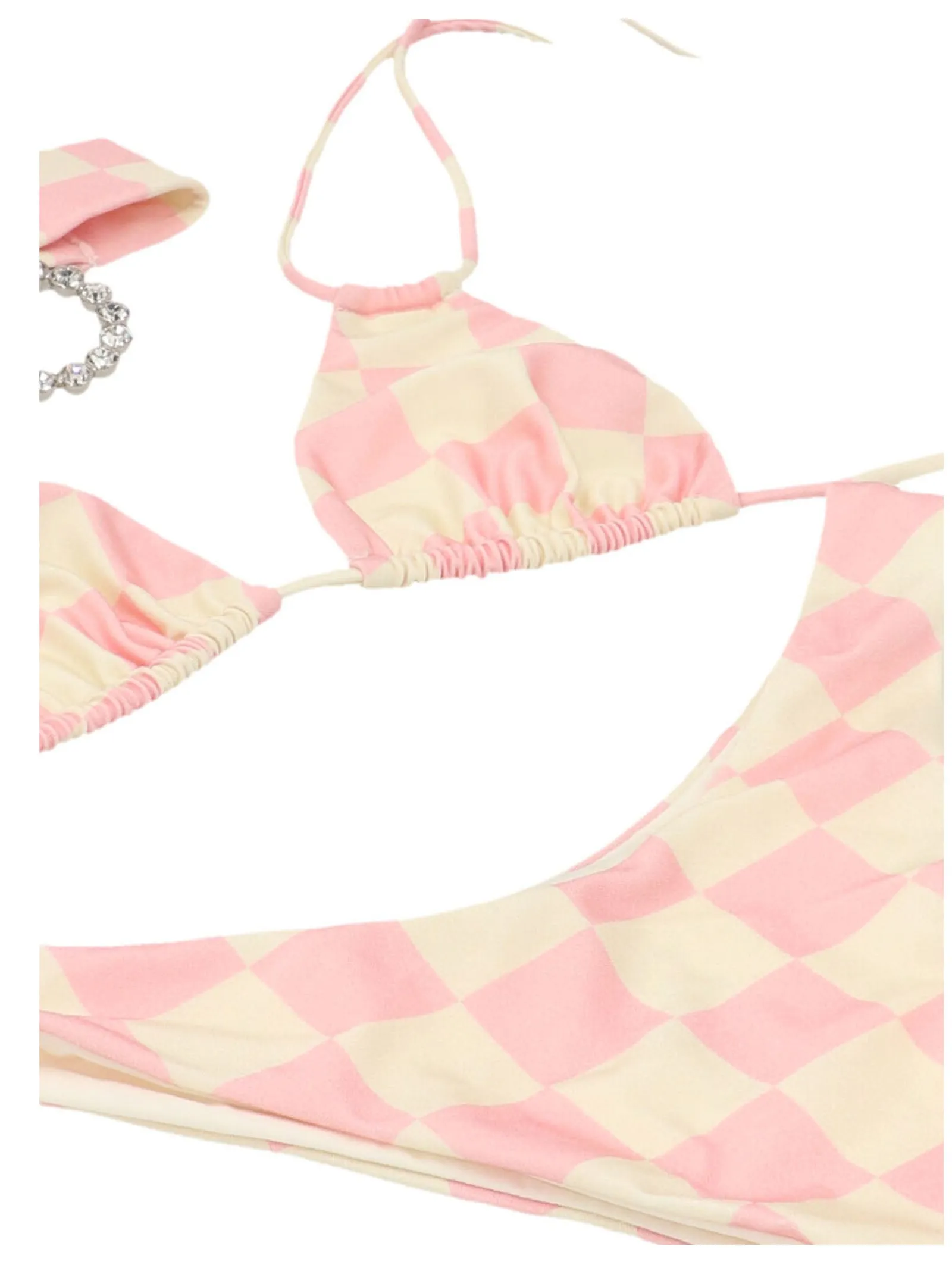 Alessandra Rich Choker Detailed Check Print Bikini Set