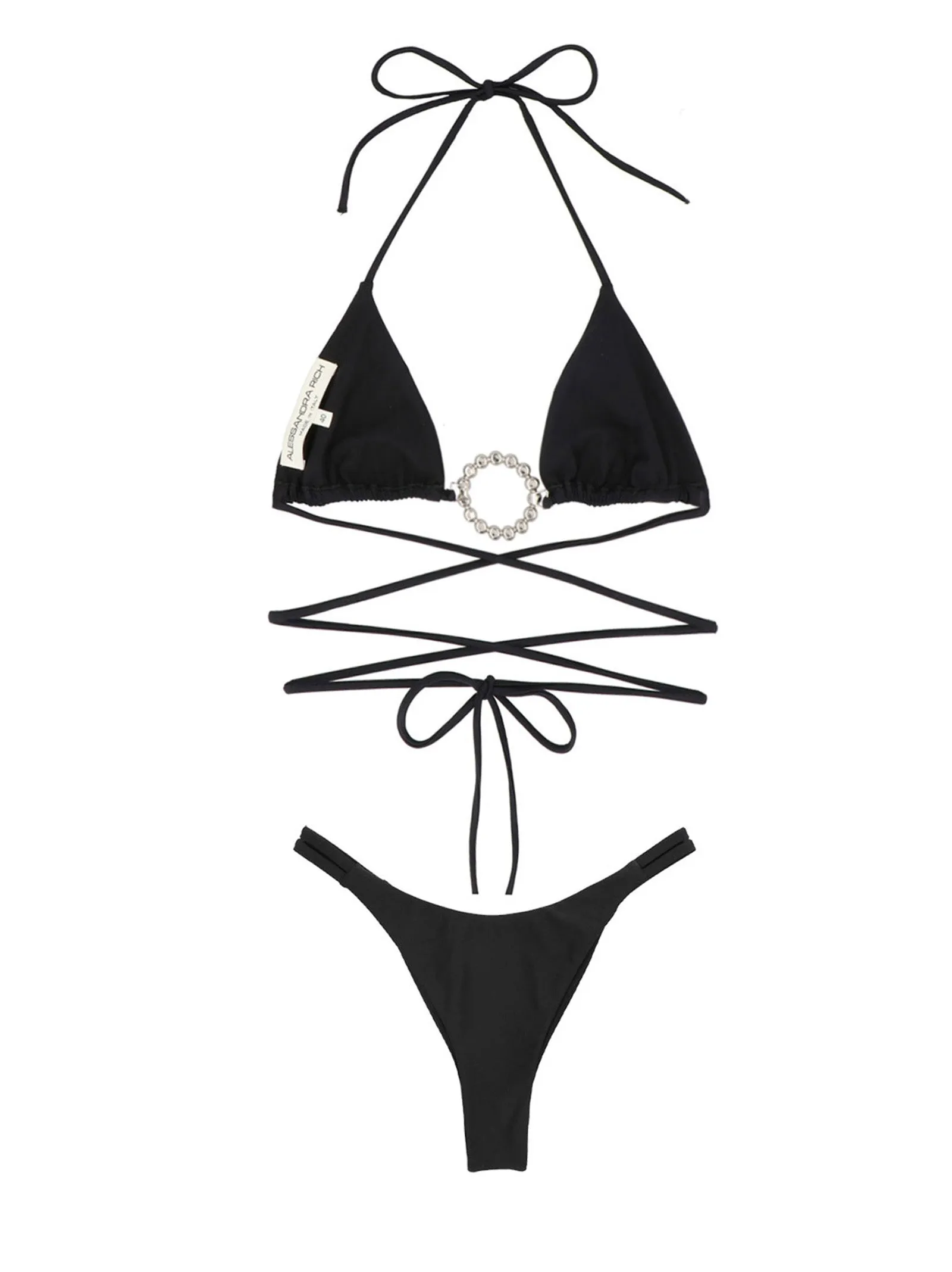 Alessandra Rich Crystal Ring Embellished Double-Wrap Bikini Set