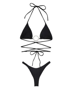 Alessandra Rich Crystal Ring Embellished Double-Wrap Bikini Set
