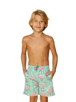 Boy's Swim Trunk in flamingo print