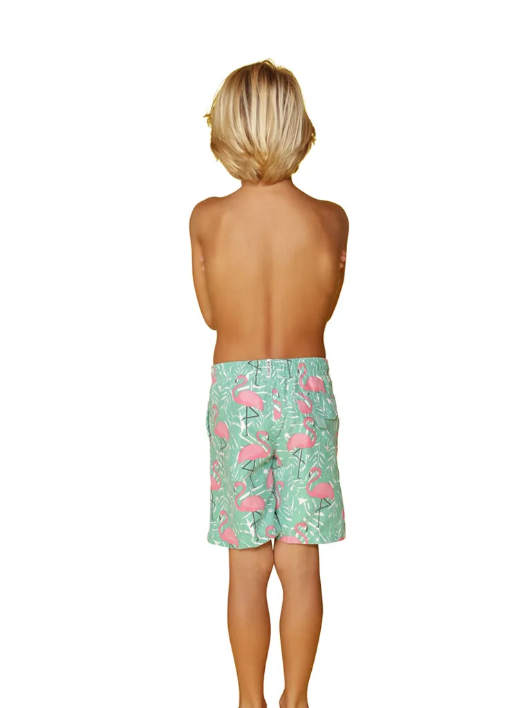 Boy's Swim Trunk in flamingo print