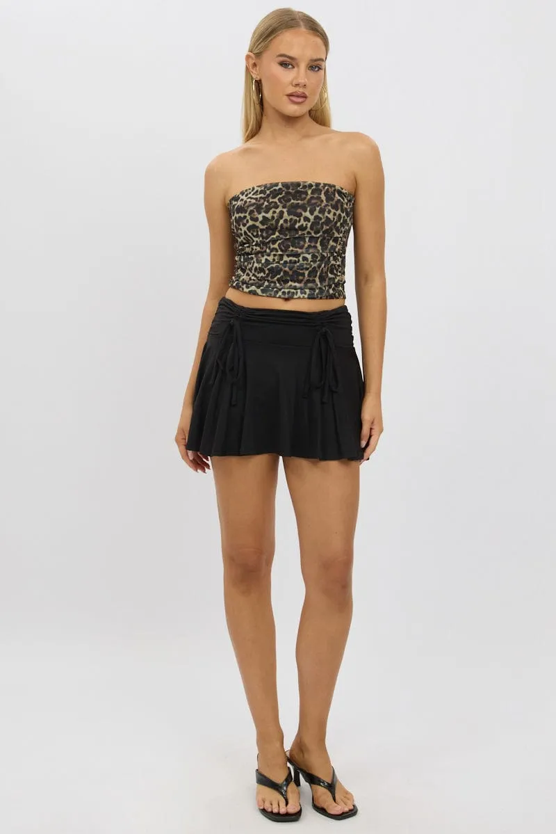 Brown Animal Print Boob Tube Top Mesh