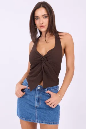 Brown Halter Neck Top Sleeveless
