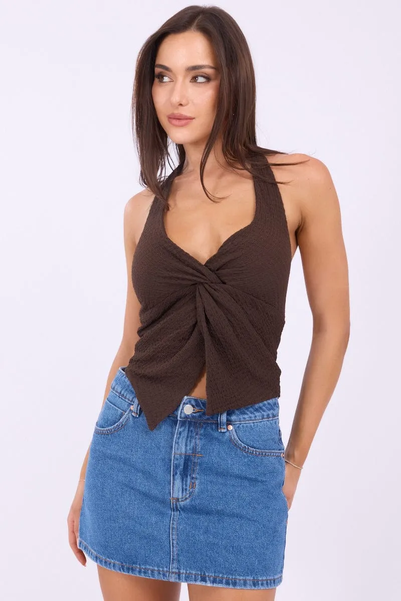 Brown Halter Neck Top Sleeveless