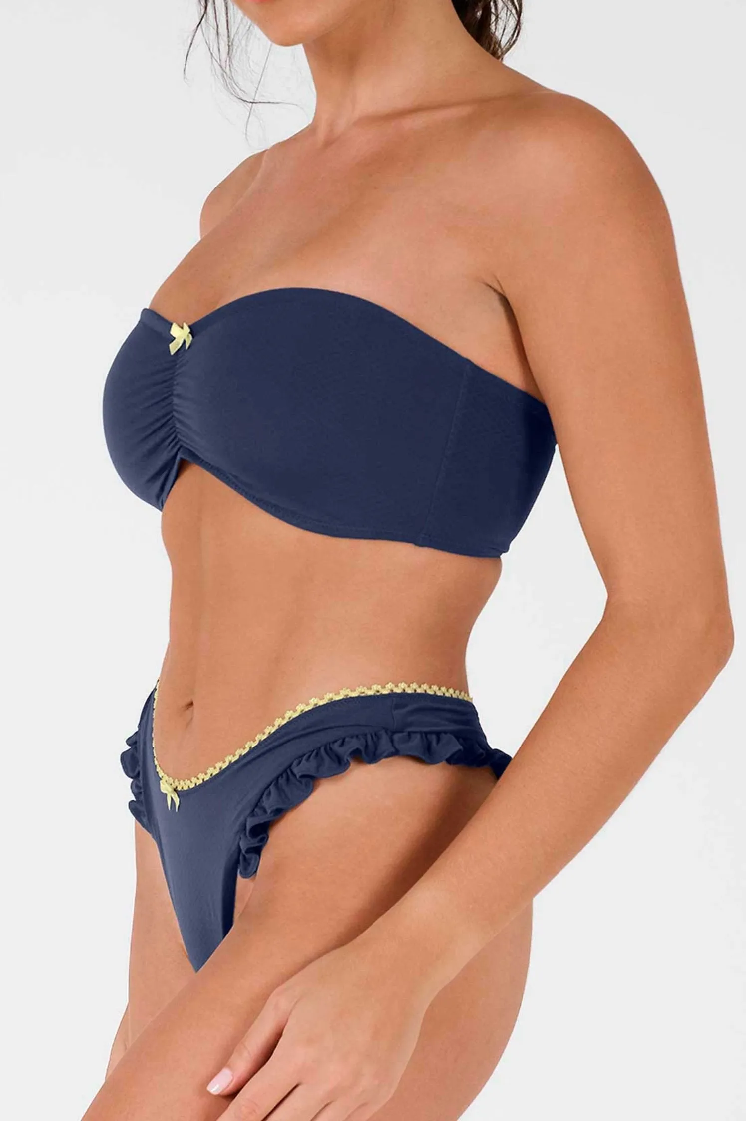 Candice Ruffled Cheeky Bottoms / Navy Blue Pointelle