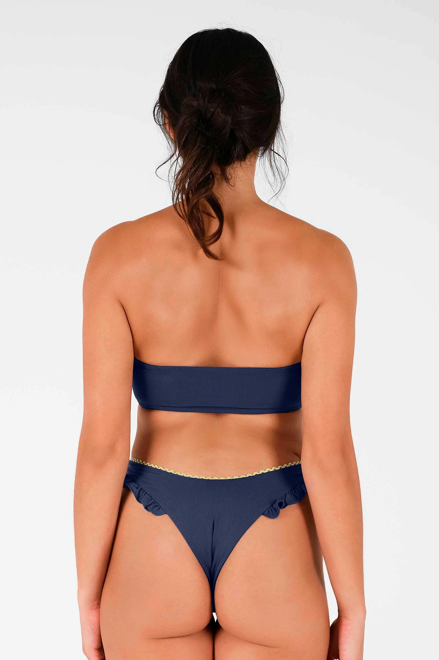 Candice Ruffled Cheeky Bottoms / Navy Blue Pointelle