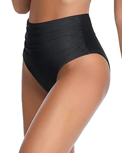 Flattering High Waisted Bikini Bottoms For Women's Beachwear-Black