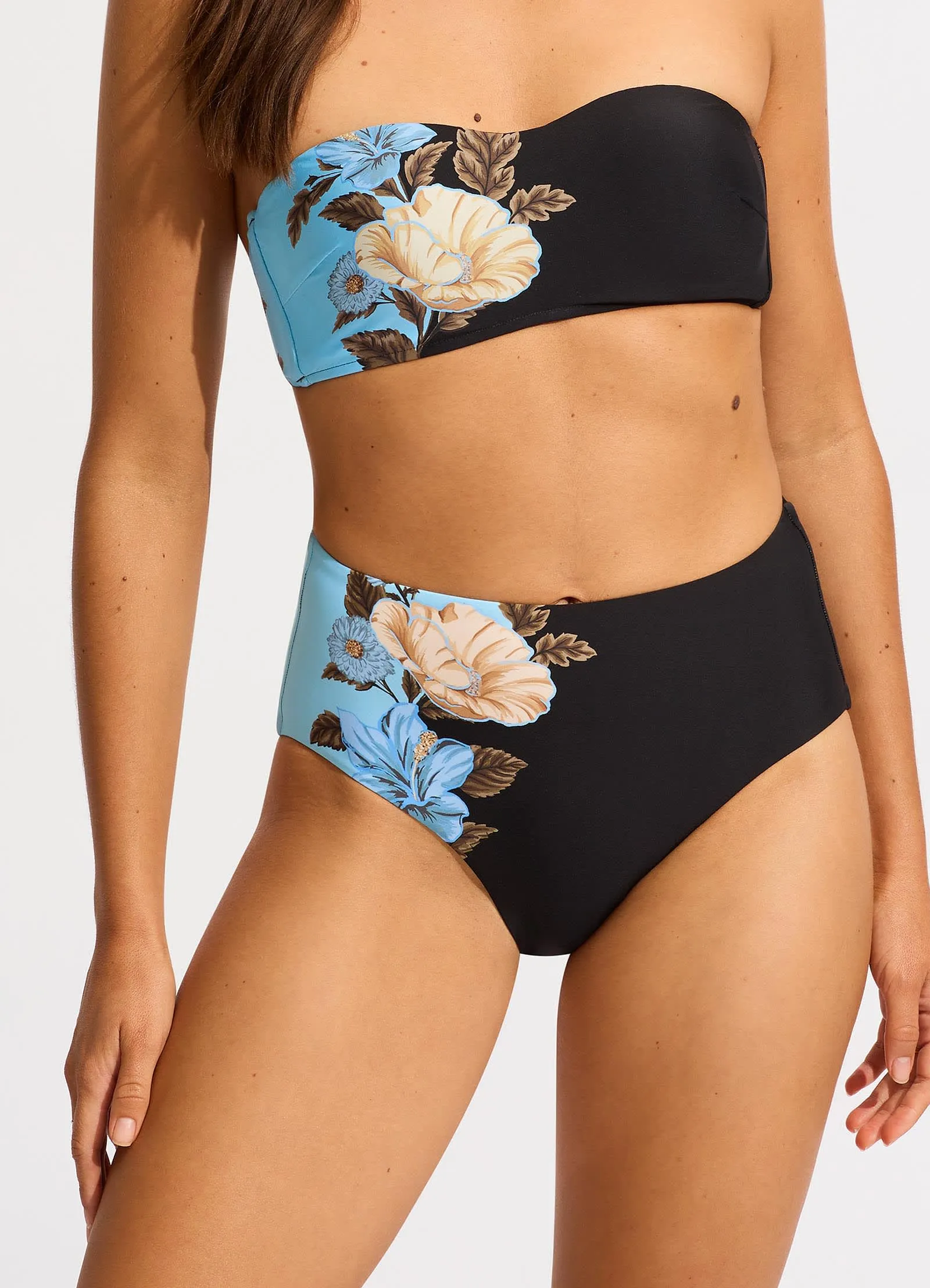 Garden Party High Waisted Bikini Bottom - Black