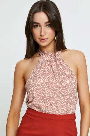 Geo Print Halter Top Sleeveless Tie Up