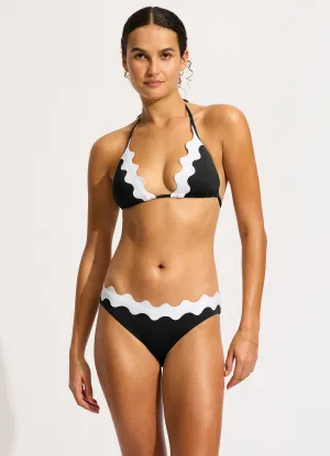 Gia Ric Rac Longline Slide Triangle Bikini Top - Black