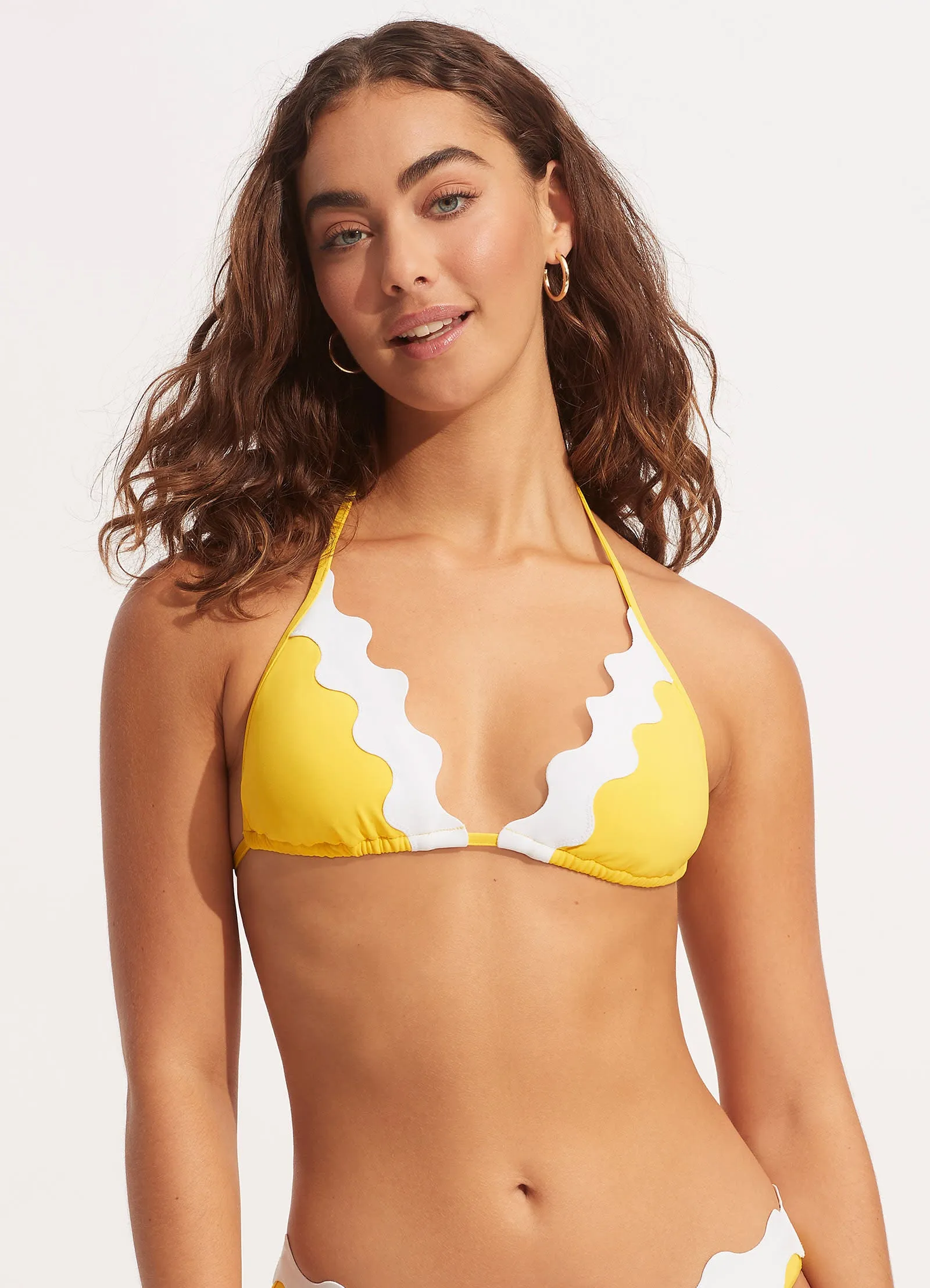 Gia Ric Rac Longline Slide Triangle Bikini Top - Citron