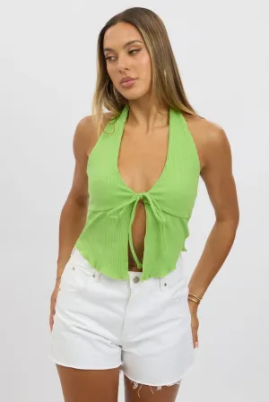 Green Halter Neck Top Rib