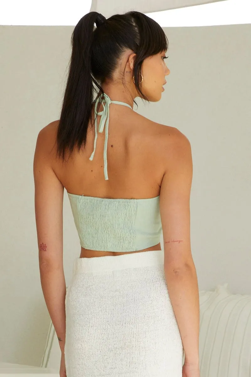 Green Halter Top Crop Tie Up