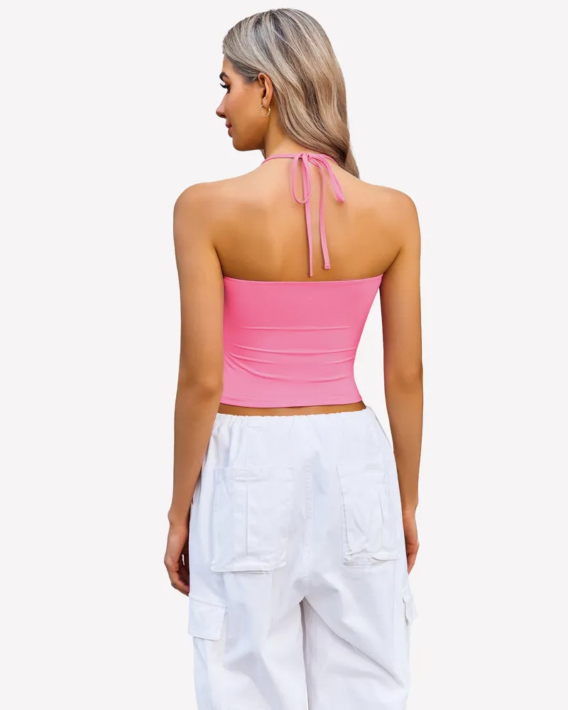 Halter Crop Tops Ruched Tank Tops