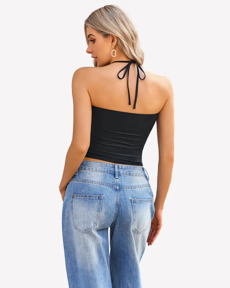 Halter Crop Tops Ruched Tank Tops