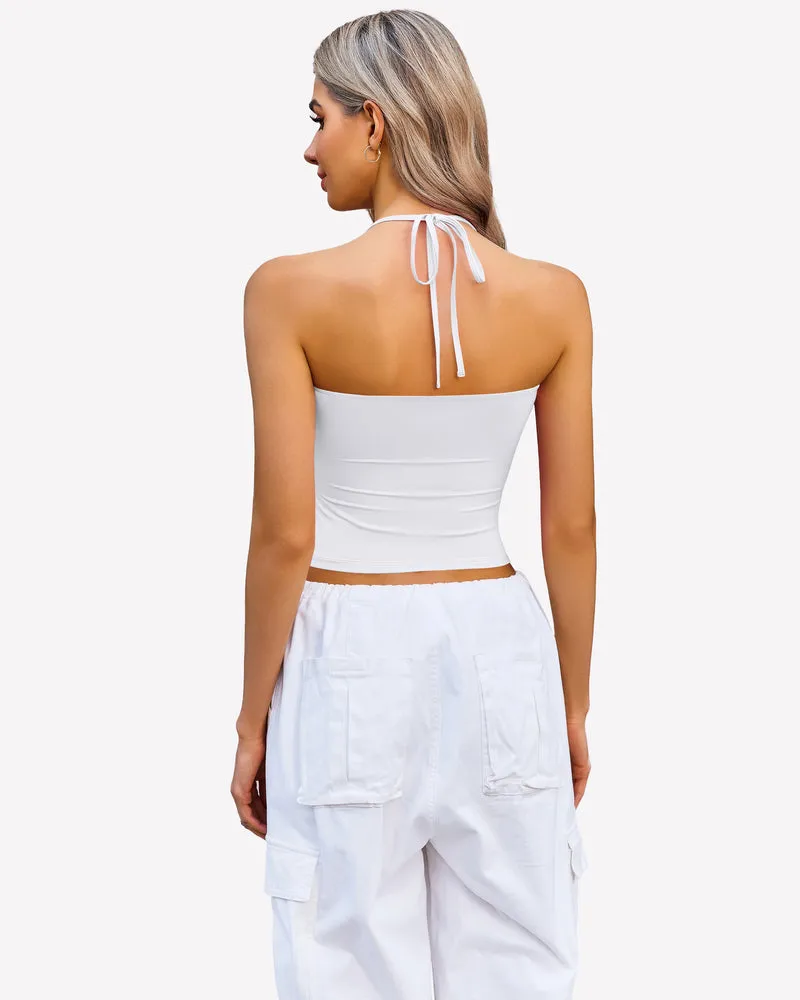 Halter Crop Tops Ruched Tank Tops