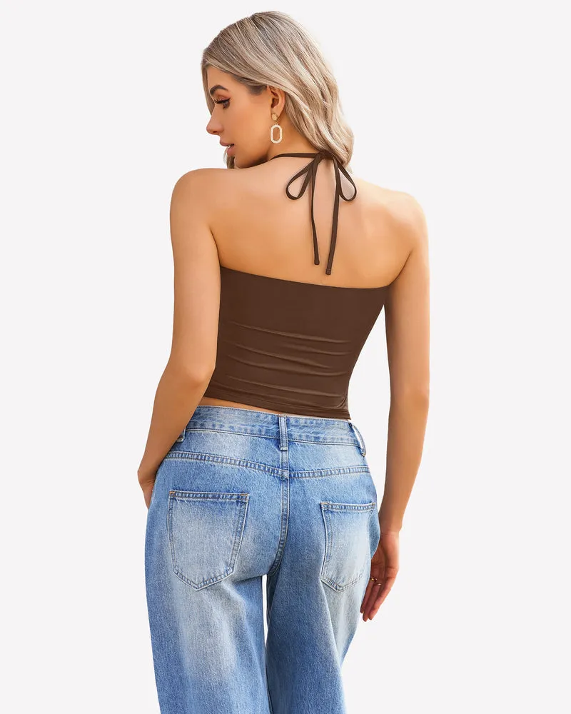 Halter Crop Tops Ruched Tank Tops