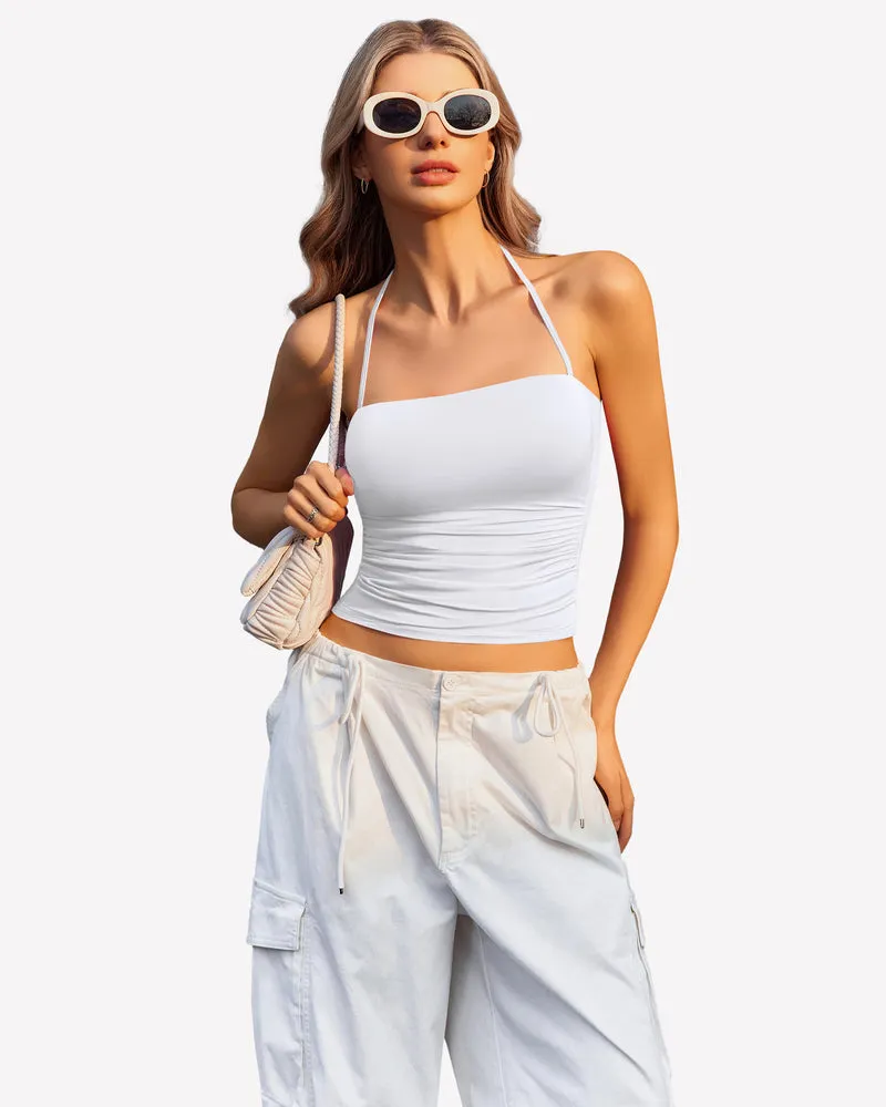 Halter Crop Tops Ruched Tank Tops
