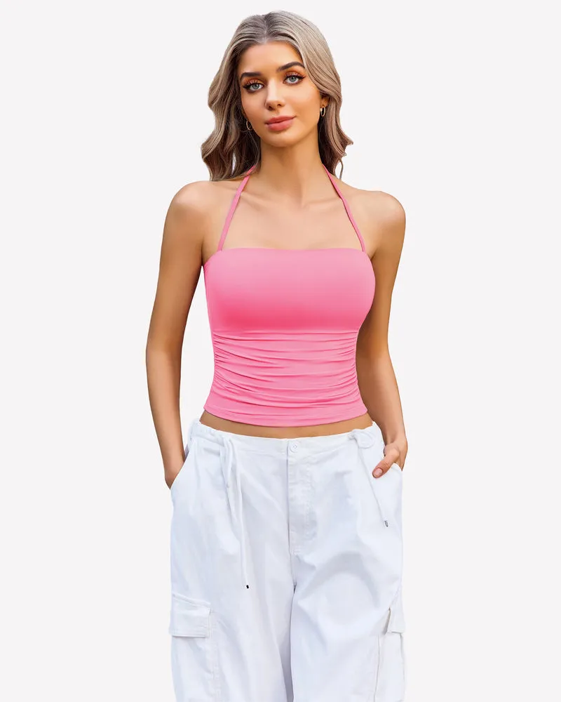 Halter Crop Tops Ruched Tank Tops