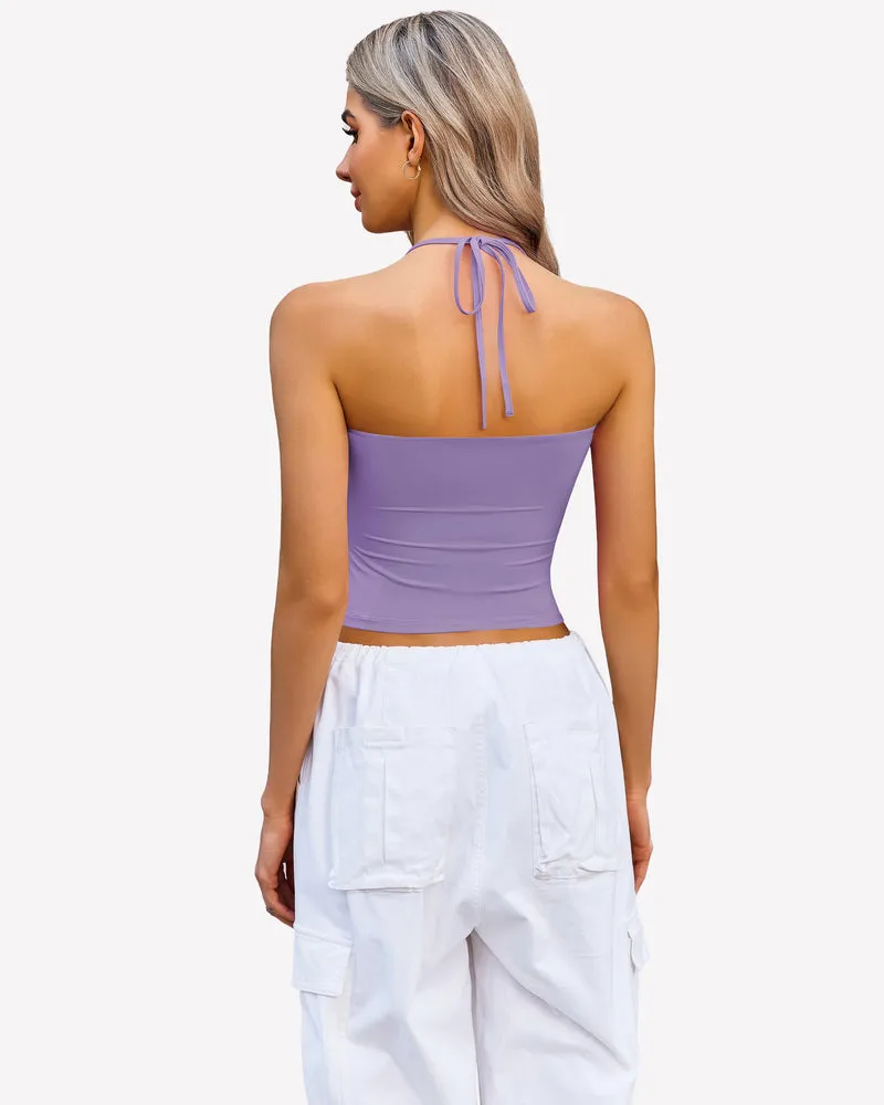 Halter Crop Tops Ruched Tank Tops