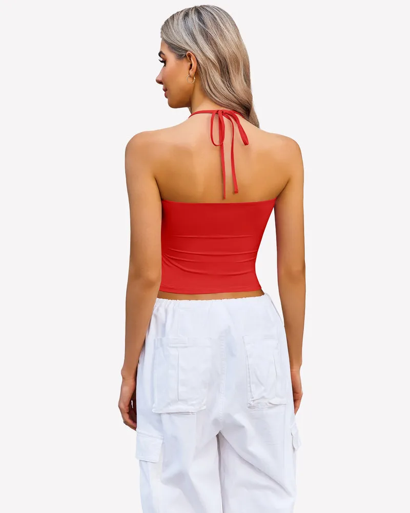 Halter Crop Tops Ruched Tank Tops