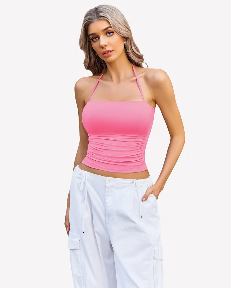 Halter Crop Tops Ruched Tank Tops