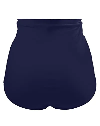 High Waisted Booty Coverage Women Bikini Bottoms-Navy Blue