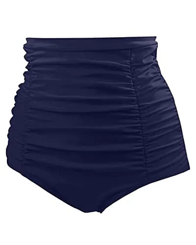 High Waisted Booty Coverage Women Bikini Bottoms-Navy Blue