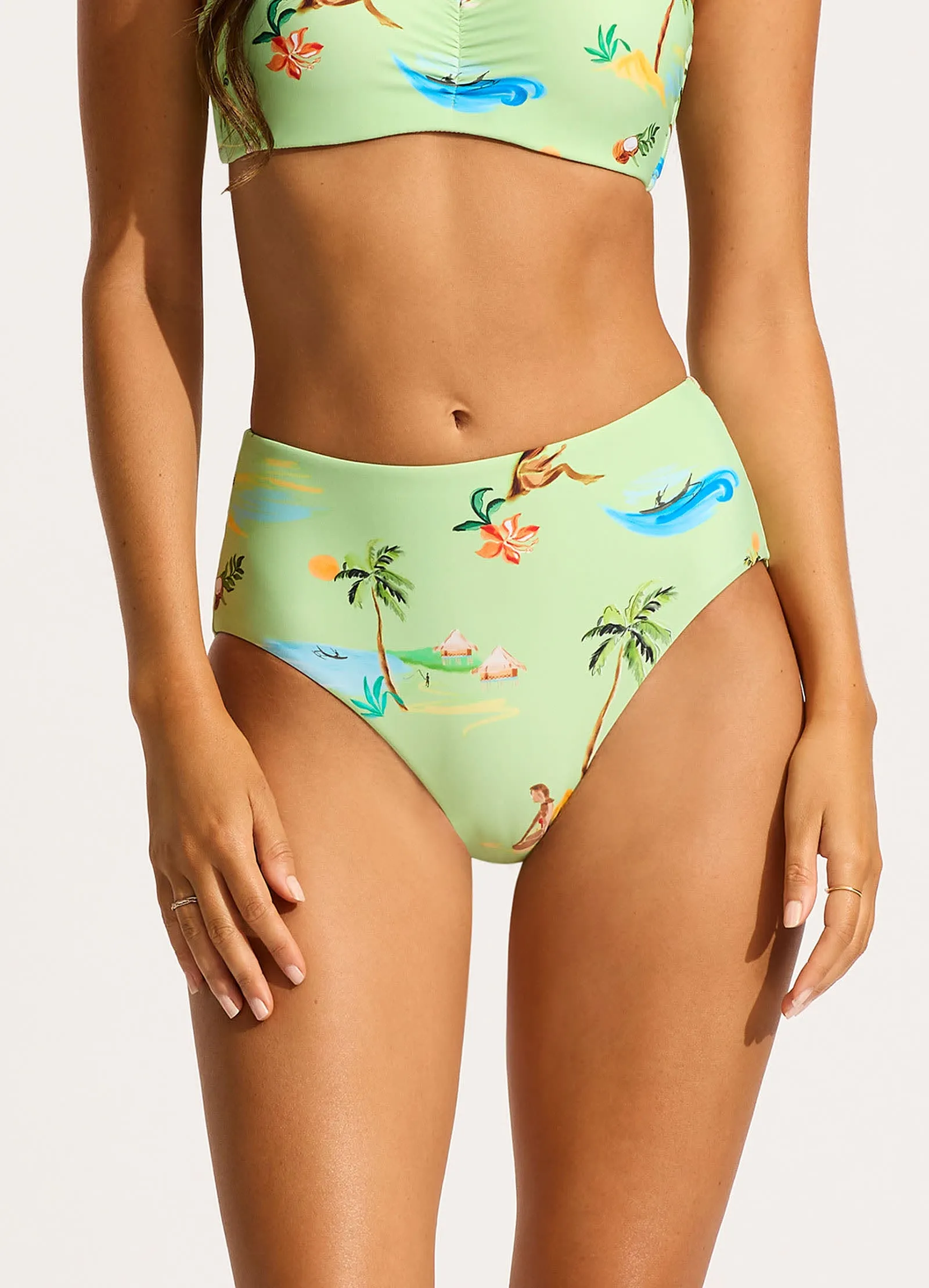 Isla Palm High Waisted Bikini Bottom - Sage