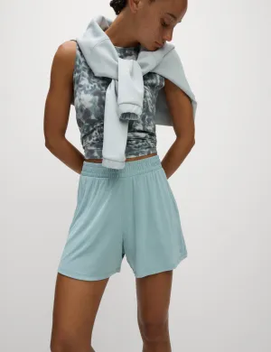 Modal Rich Ribbed Relaxed High Waisted Yoga Shorts - Light Mint