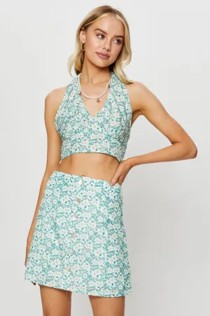 Print Crop Top Sleeveless Halter
