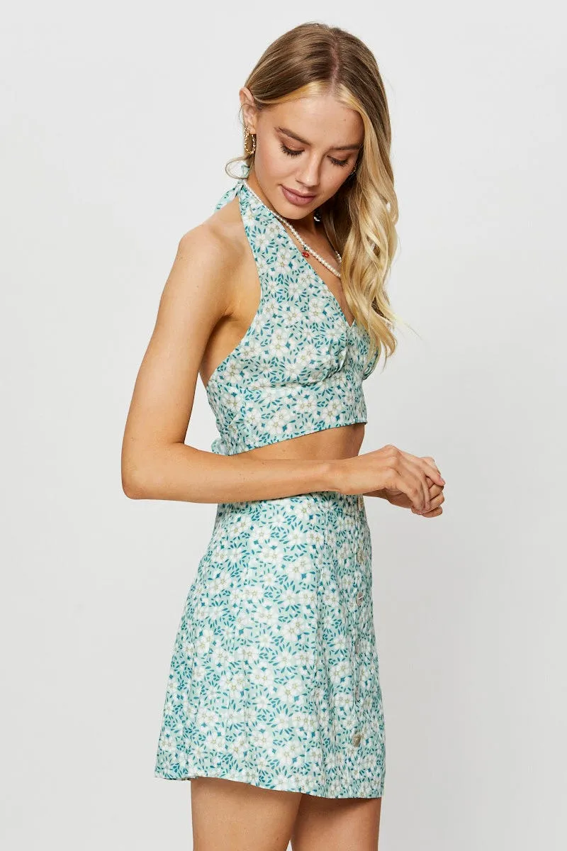 Print Crop Top Sleeveless Halter