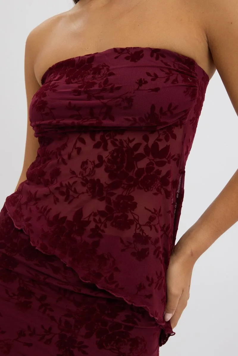 Red Burnout Bandeau Top