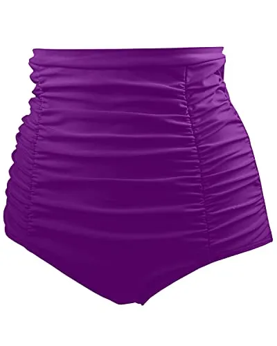 Ruched Vintage Swim Shorts Women Bikini Bottoms-Purple