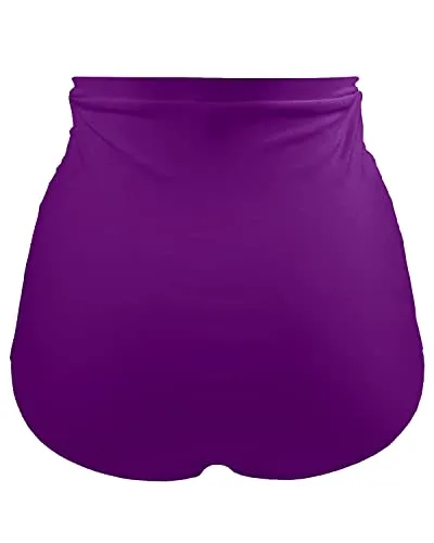 Ruched Vintage Swim Shorts Women Bikini Bottoms-Purple