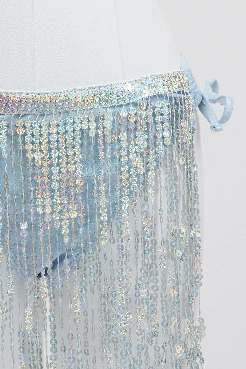 Silver Tassel Sequin Detail Lingerie Set Bikini Set