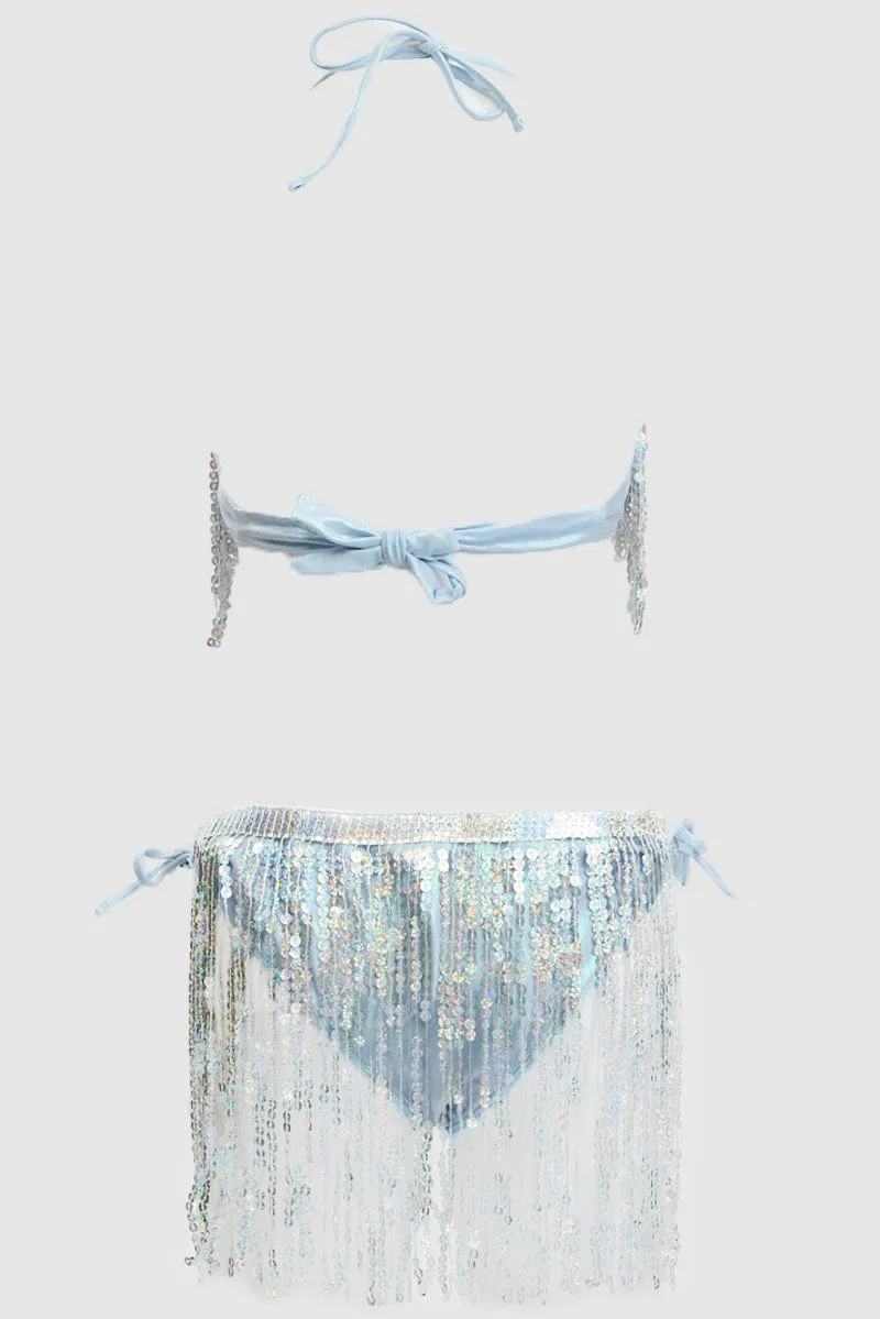 Silver Tassel Sequin Detail Lingerie Set Bikini Set