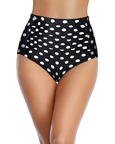 Tummy Control Swimsuit Bottoms High Waisted Bikini Bottoms-Black Dot