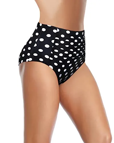 Tummy Control Swimsuit Bottoms High Waisted Bikini Bottoms-Black Dot