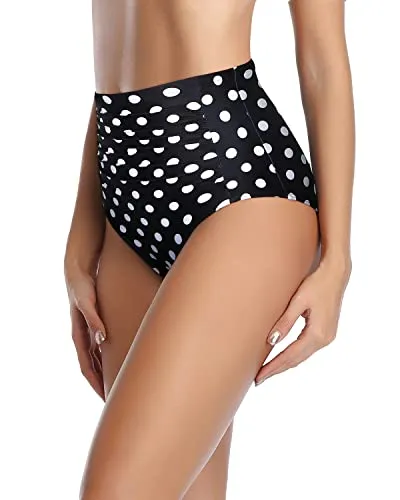 Tummy Control Swimsuit Bottoms High Waisted Bikini Bottoms-Black Dot