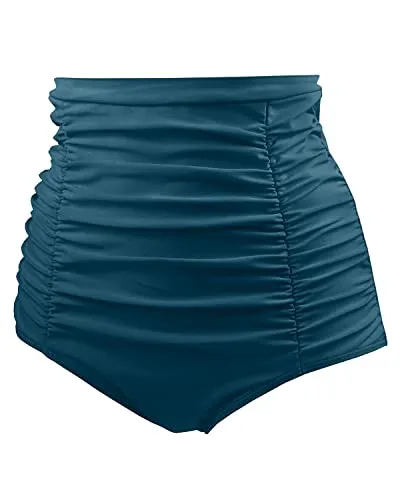 Tummy Control Vintage Swim Shorts Ruched Bikini Bottoms for Women