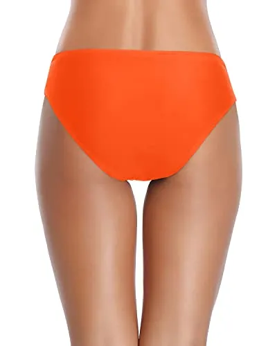 Twist Bikini Bottom Ruched Cheeky High Cut Bathing Suit Bottoms-Neon Orange