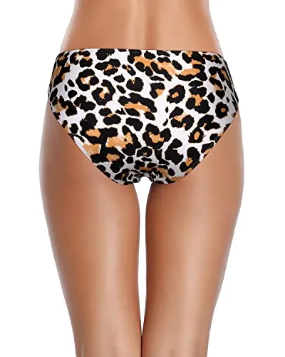 V Cut Swimsuit Bottom Ruched Design Full Coverage Bikini Bottoms-Leopard