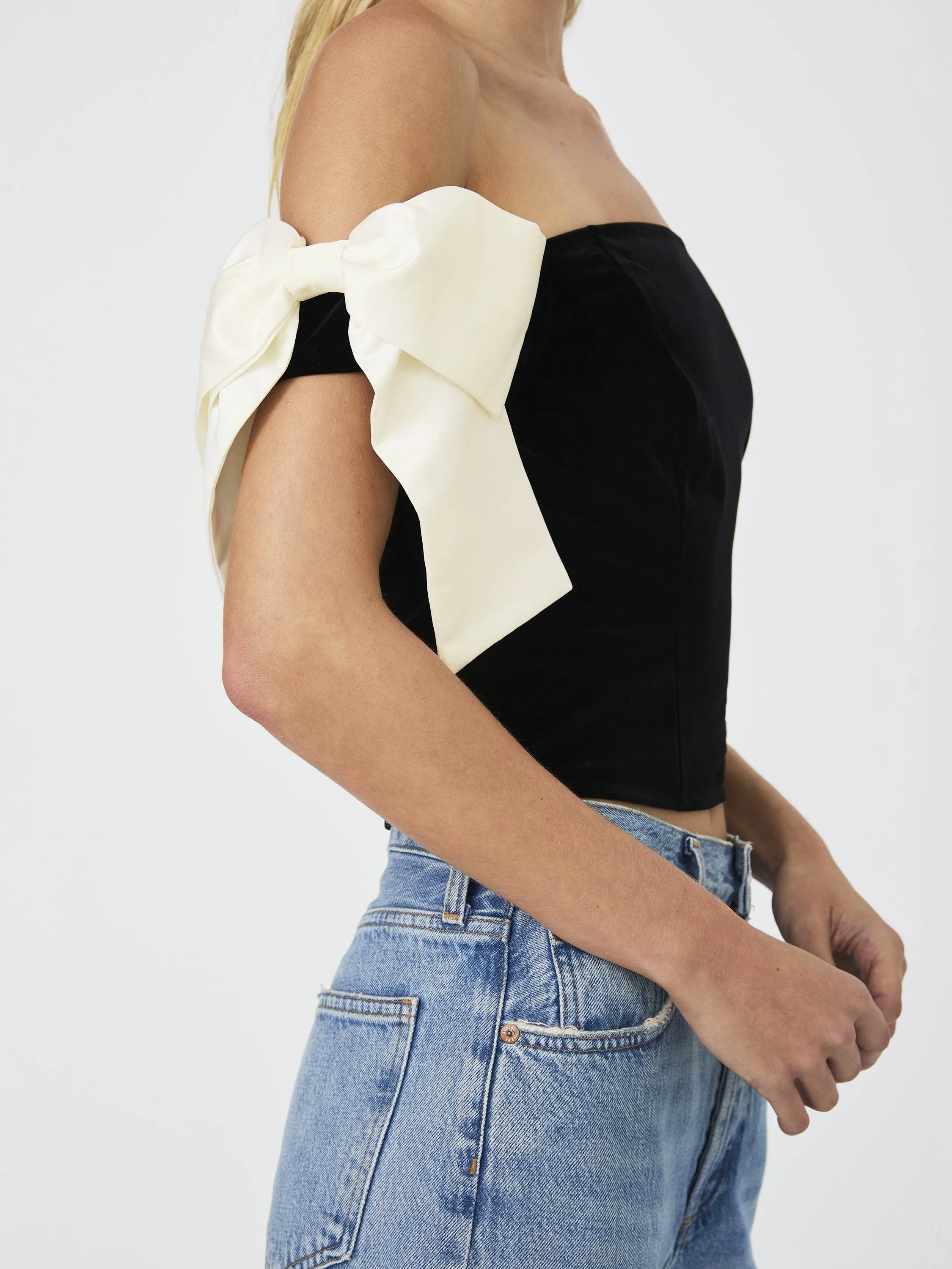 Velvet Satin Bow Strapless Top