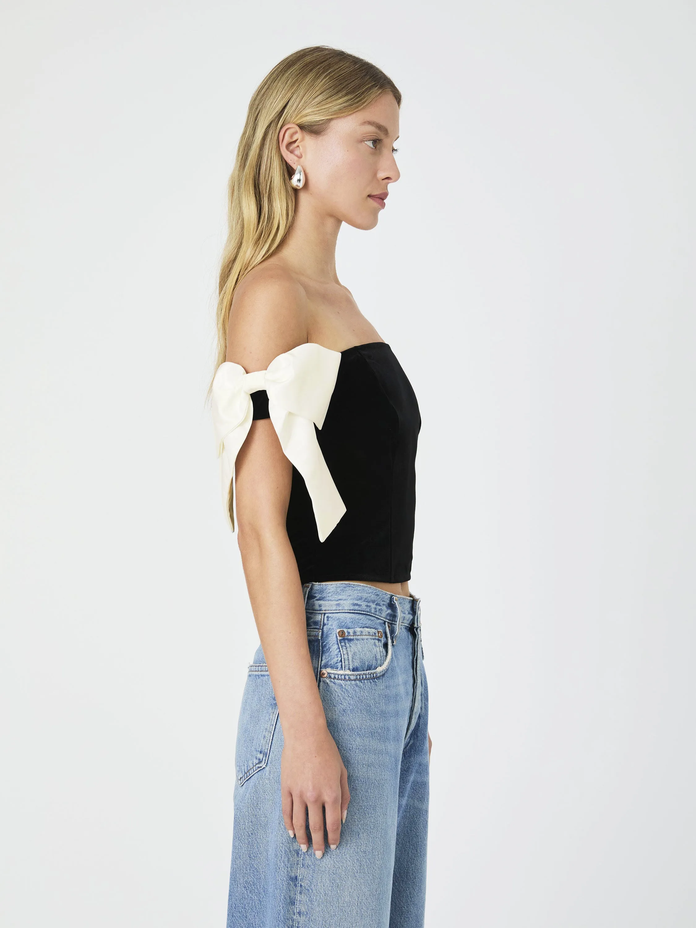 Velvet Satin Bow Strapless Top