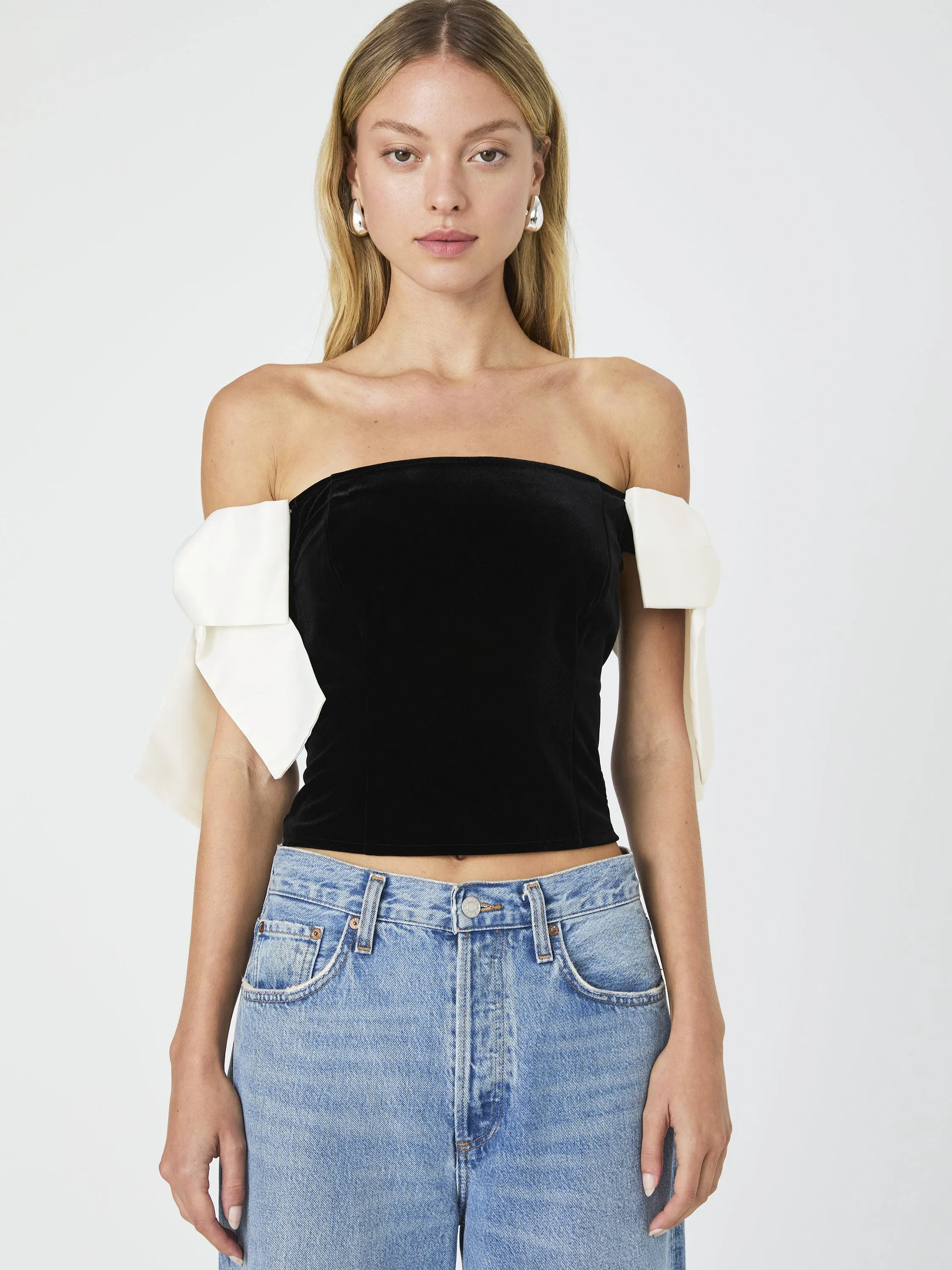 Velvet Satin Bow Strapless Top