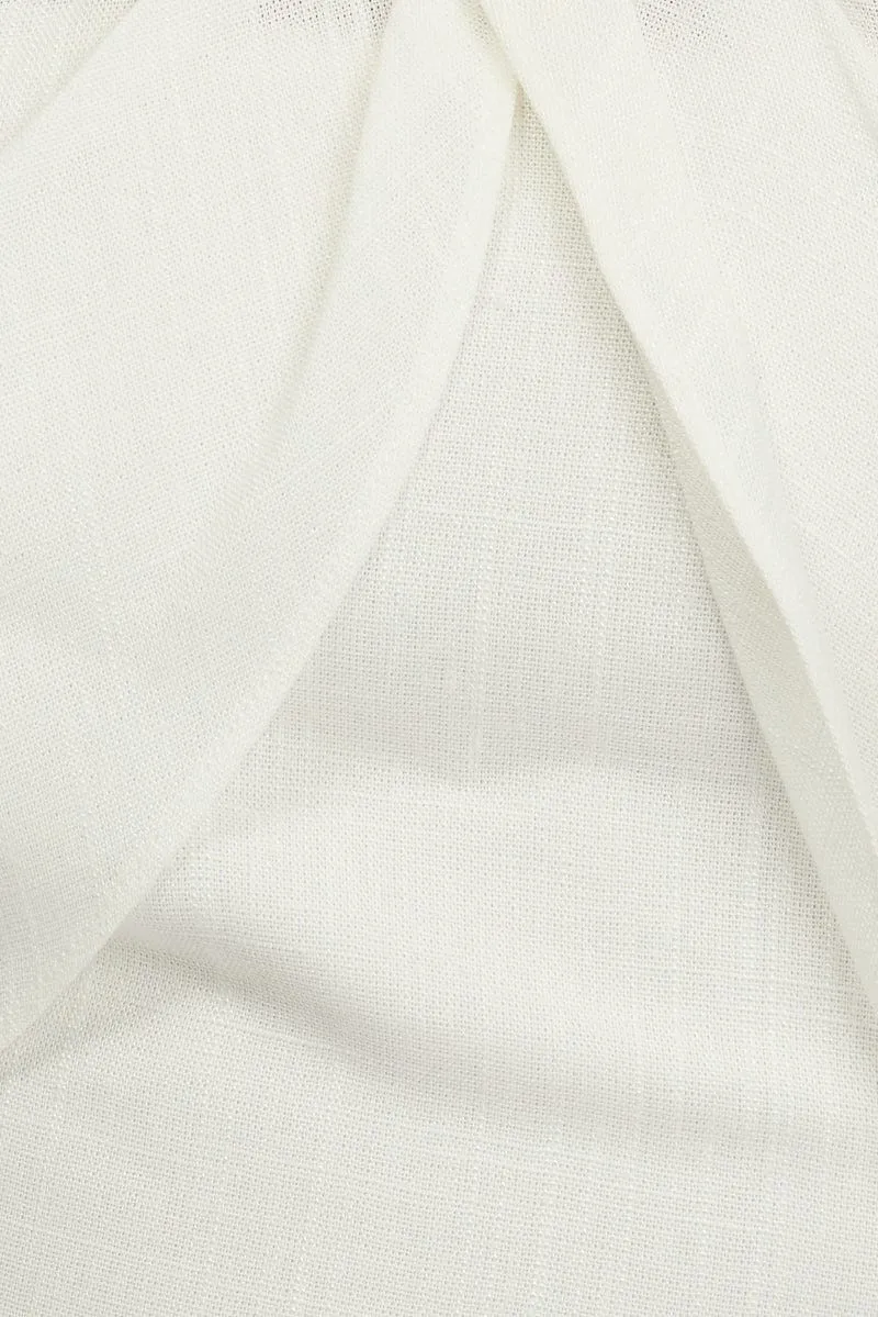 White Halter Crop Top Linen Blend