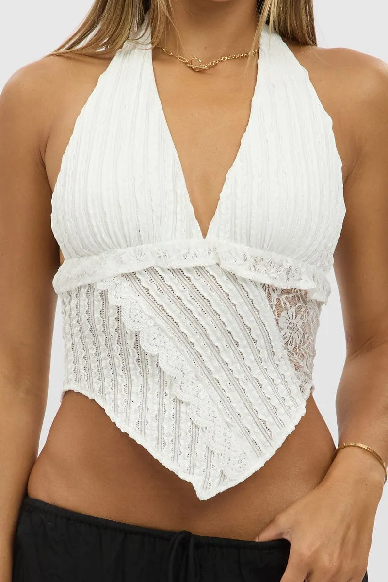 White Halter Neck Top Lace